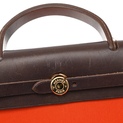 Hermes Military Toile Vache Hunter Herbag Zip Retourne 31 PM Rouge Piment Orange 12 of 14