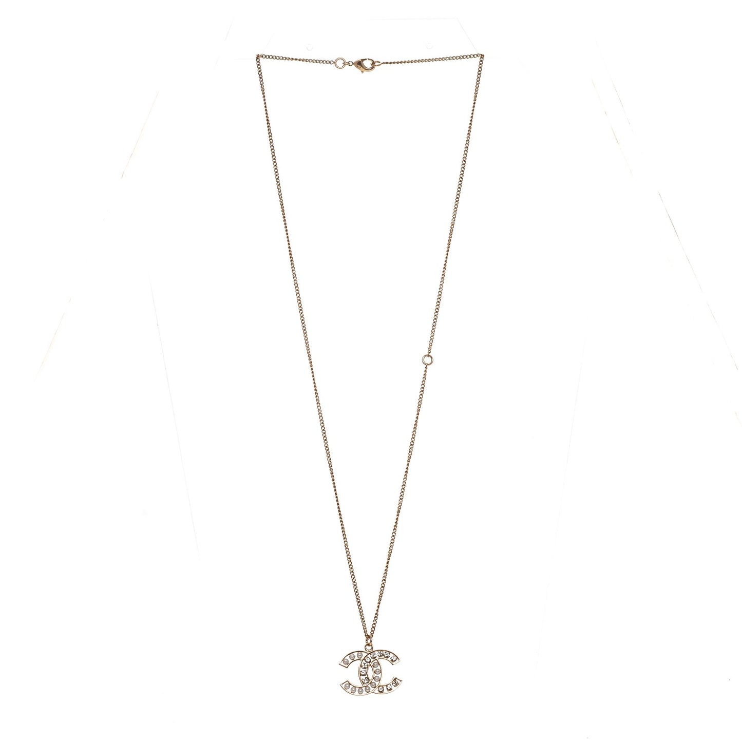 Crystal Pearl CC Pendant Necklace Gold
