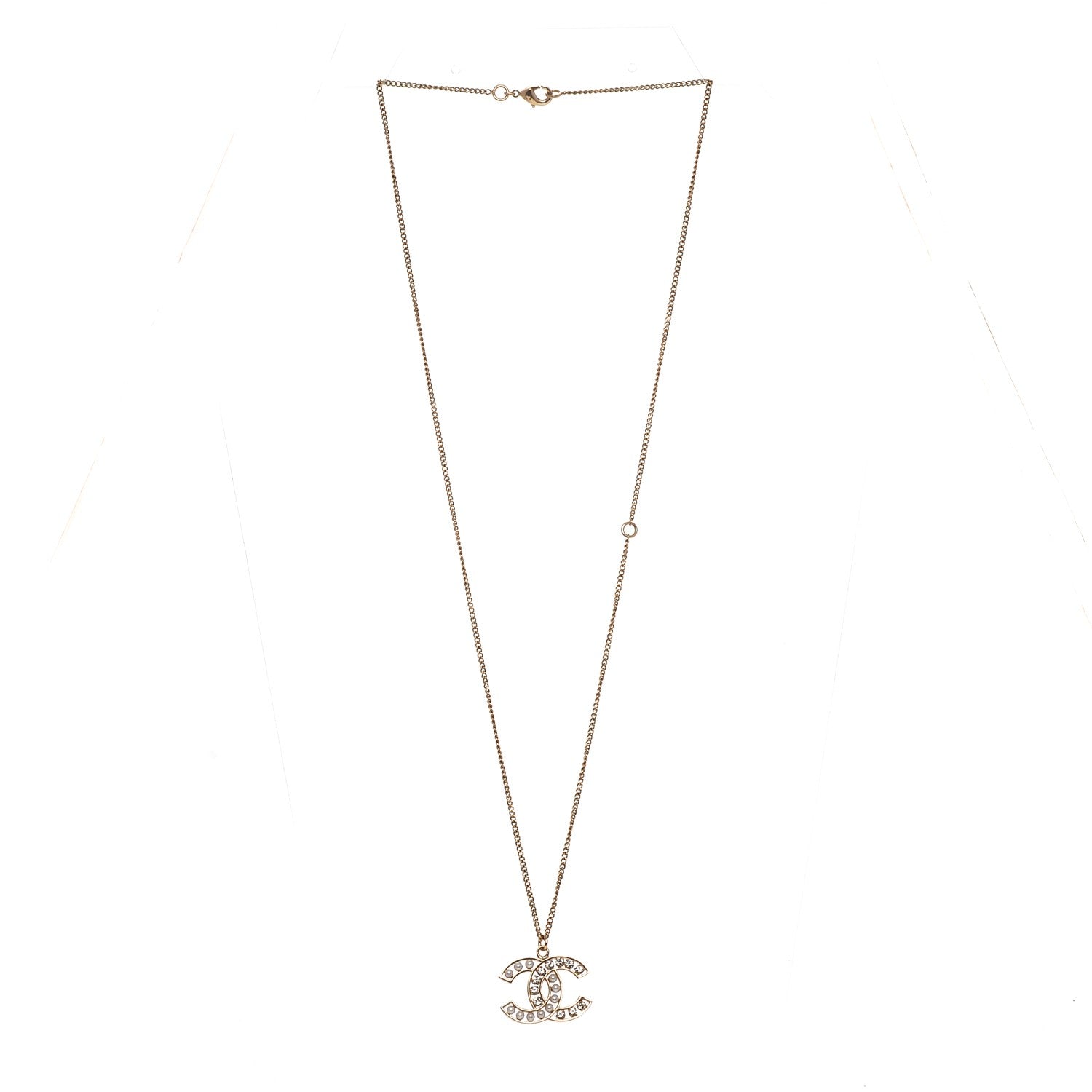 Chanel Crystal Pearl CC Pendant Necklace Gold 3 of 7
