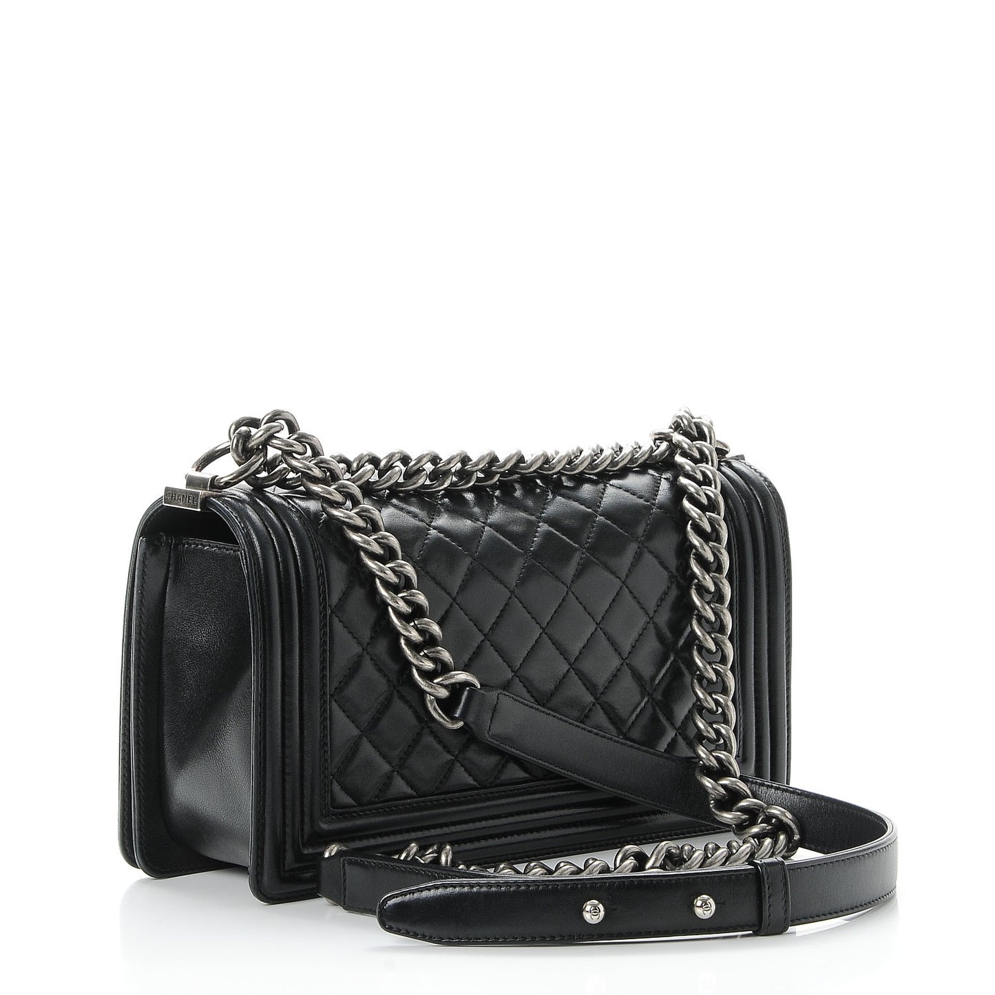 Lambskin Quilted Medium Boy Flap Black