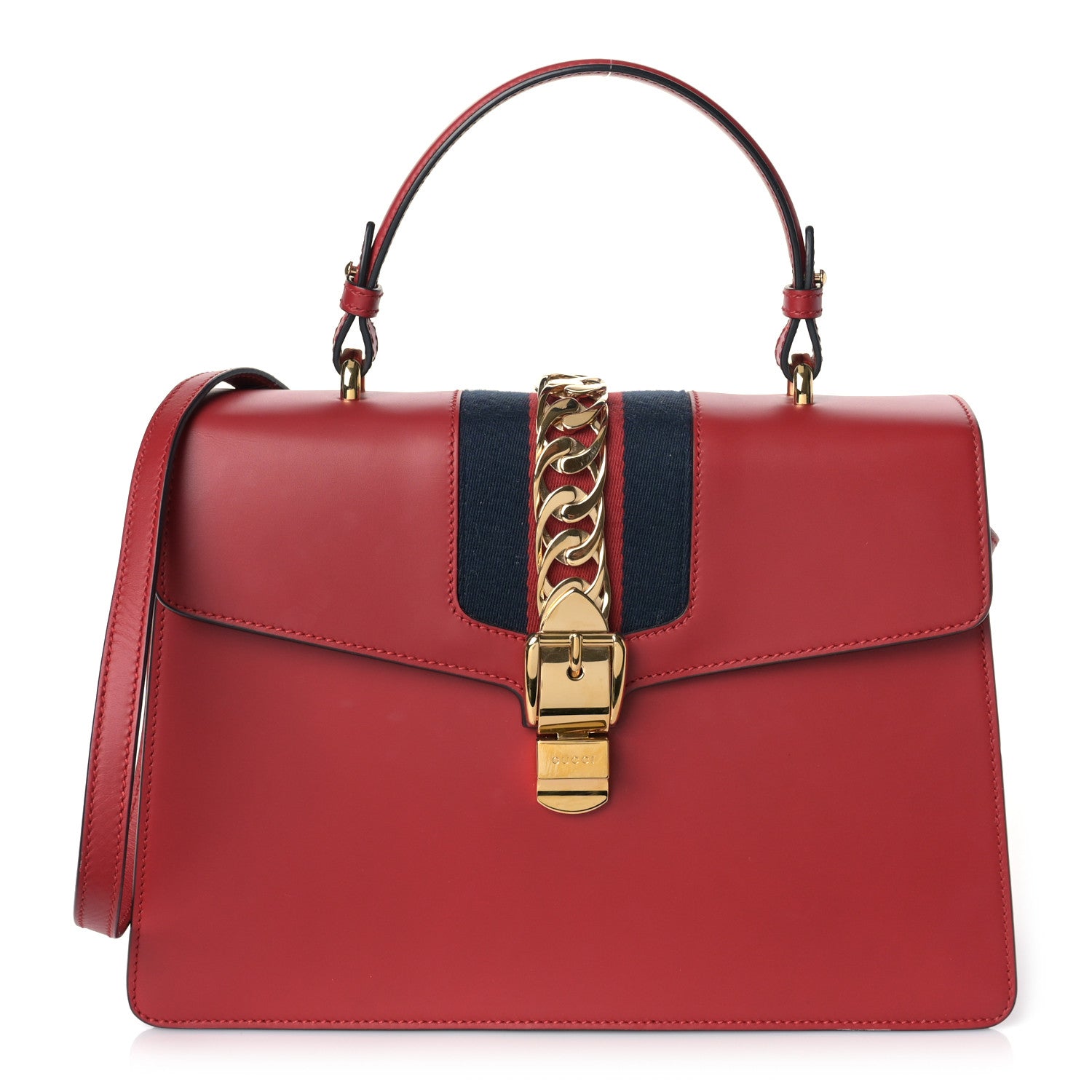 Gucci Calfskin Medium Sylvie Top Handle Bag Hibiscus Red 1 of 9