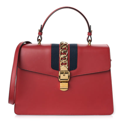 Gucci Calfskin Medium Sylvie Top Handle Bag Hibiscus Red 1 of 9