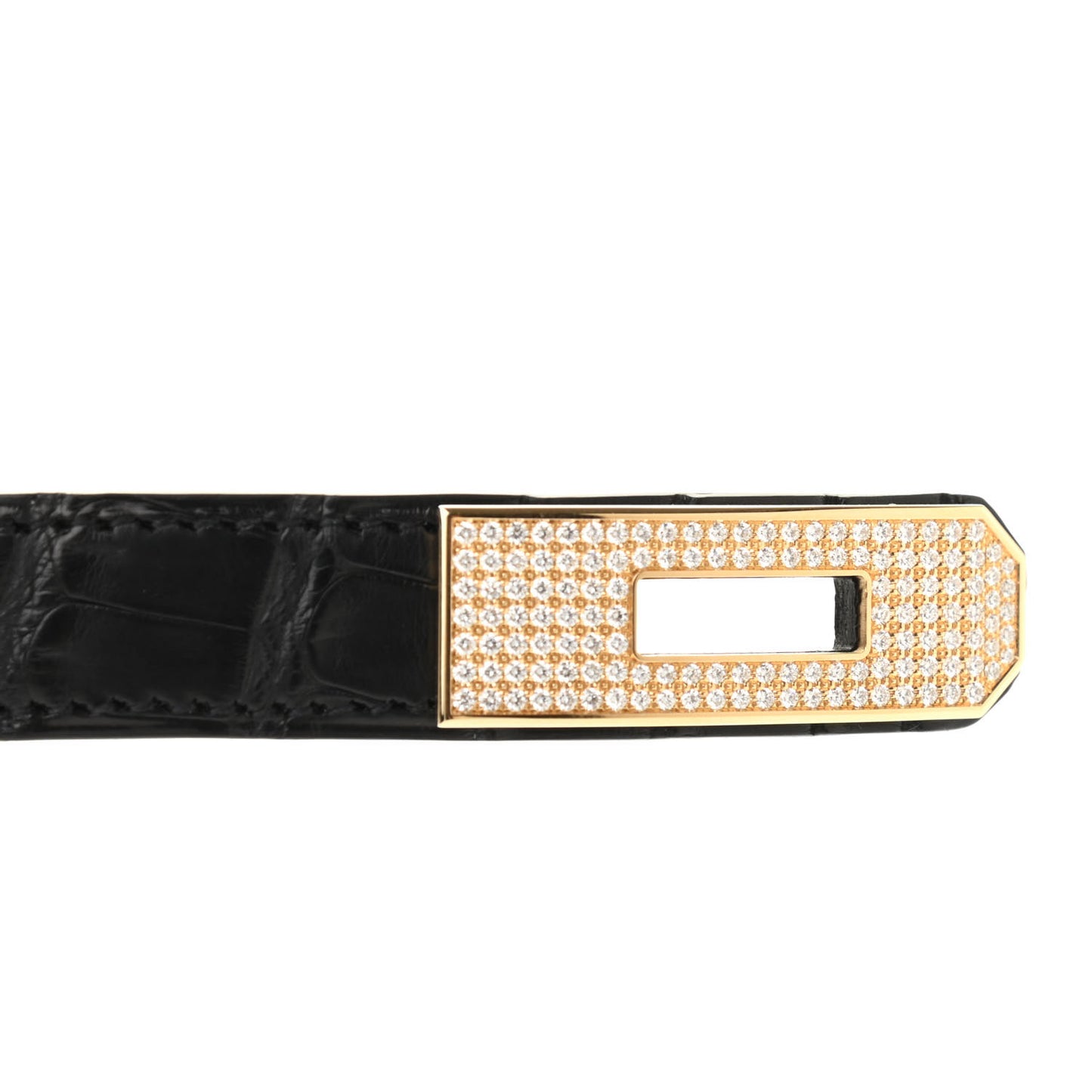 18K Yellow Gold Diamond Matte Alligator Kelly Belt Black
