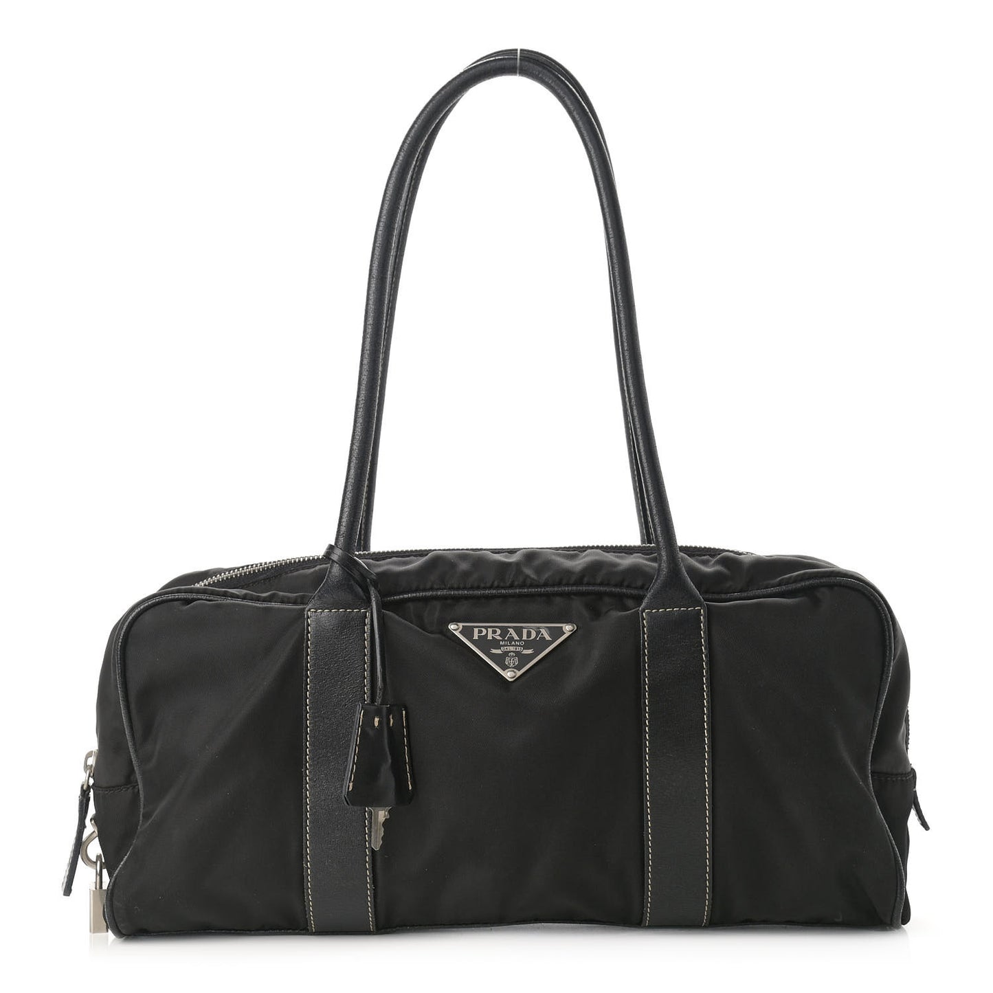Tessuto Nylon Calfskin Shoulder Bag Black