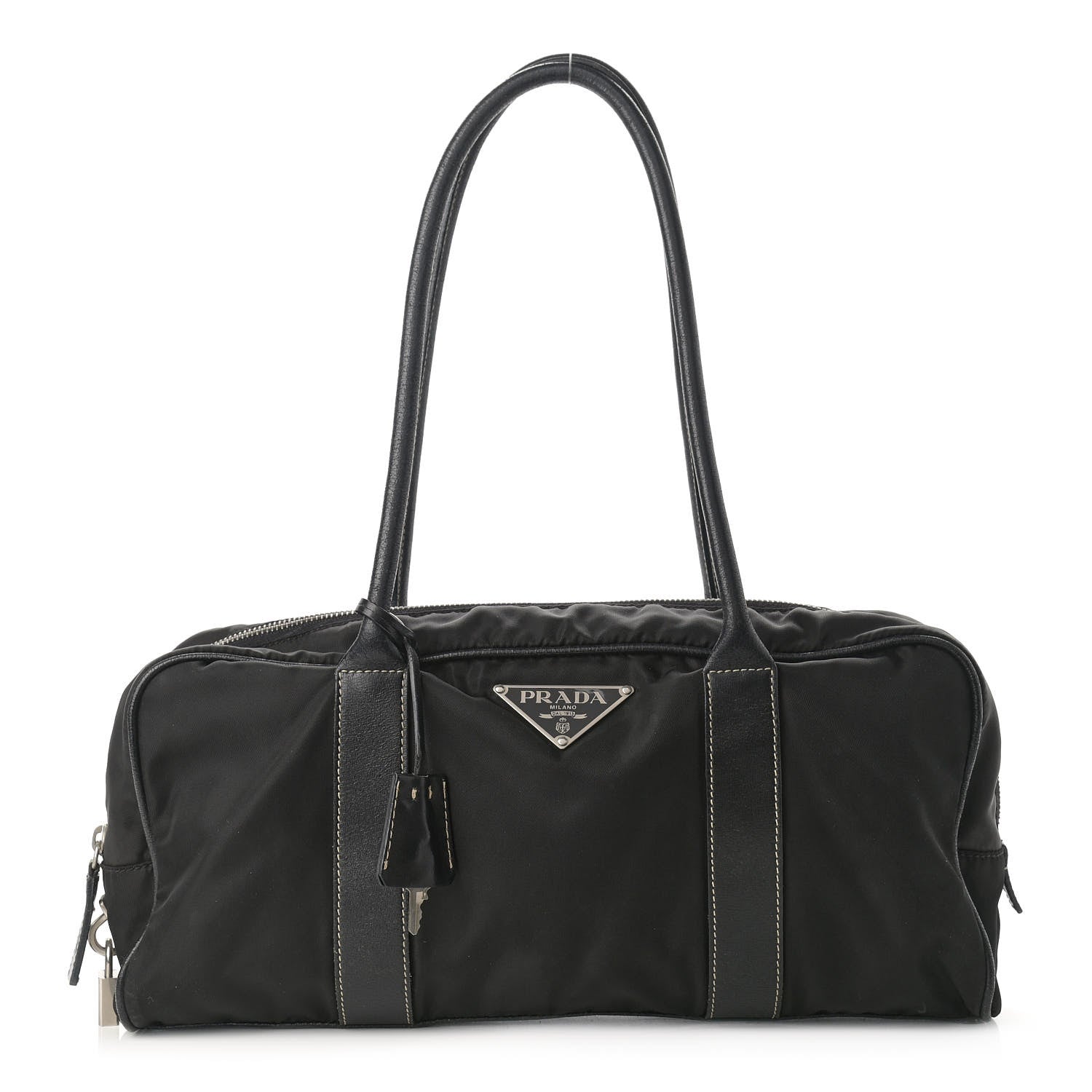 Prada Tessuto Nylon Calfskin Shoulder Bag Black 1 of 13