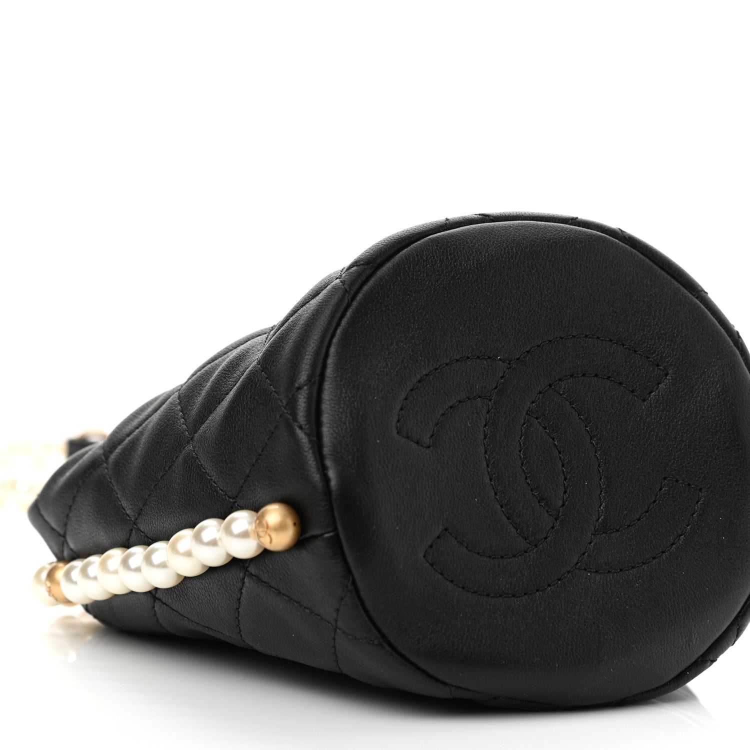 Chanel Calfskin Quilted Pearl Mini About Pearls Drawstring Bucket Bag Black 8 of 9