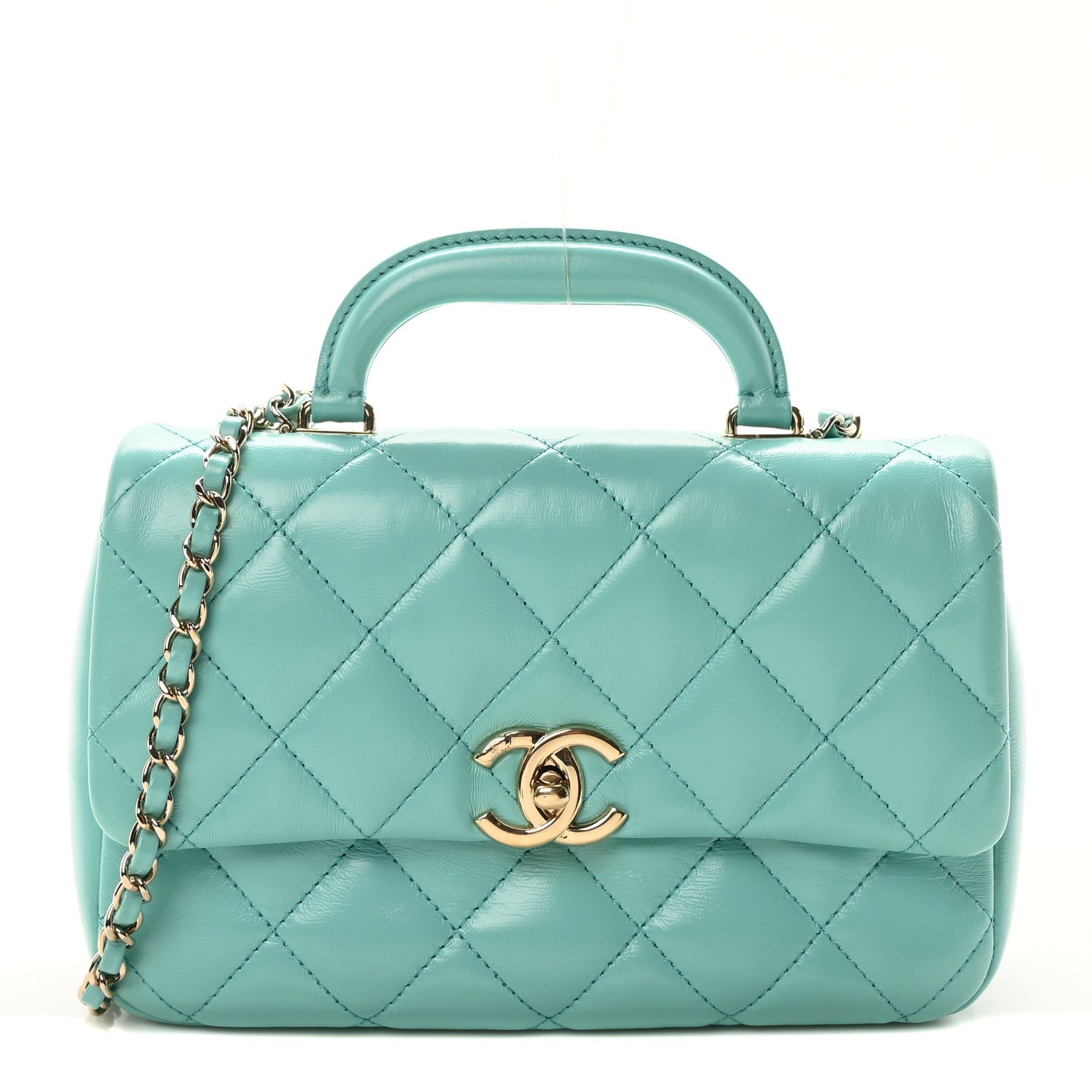 Chanel Shiny Lambskin Quilted Coco Trip Flap Bag Turquoise 1 of 10