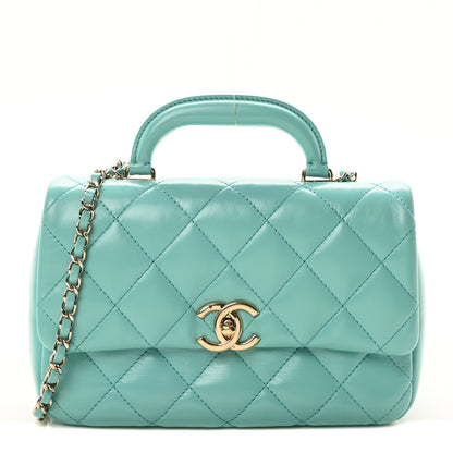 Chanel Shiny Lambskin Quilted Coco Trip Flap Bag Turquoise 1 of 10