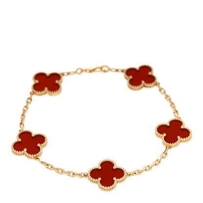 Van Cleef & Arpels 18K Yellow Gold Carnelian 5 Motifs Vintage Alhambra Bracelet 1 of 5