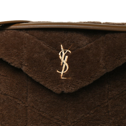 Saint Laurent Shearling Quilted Medium Loulou Monogram Chain Satchel Natural Brown 8 of 10