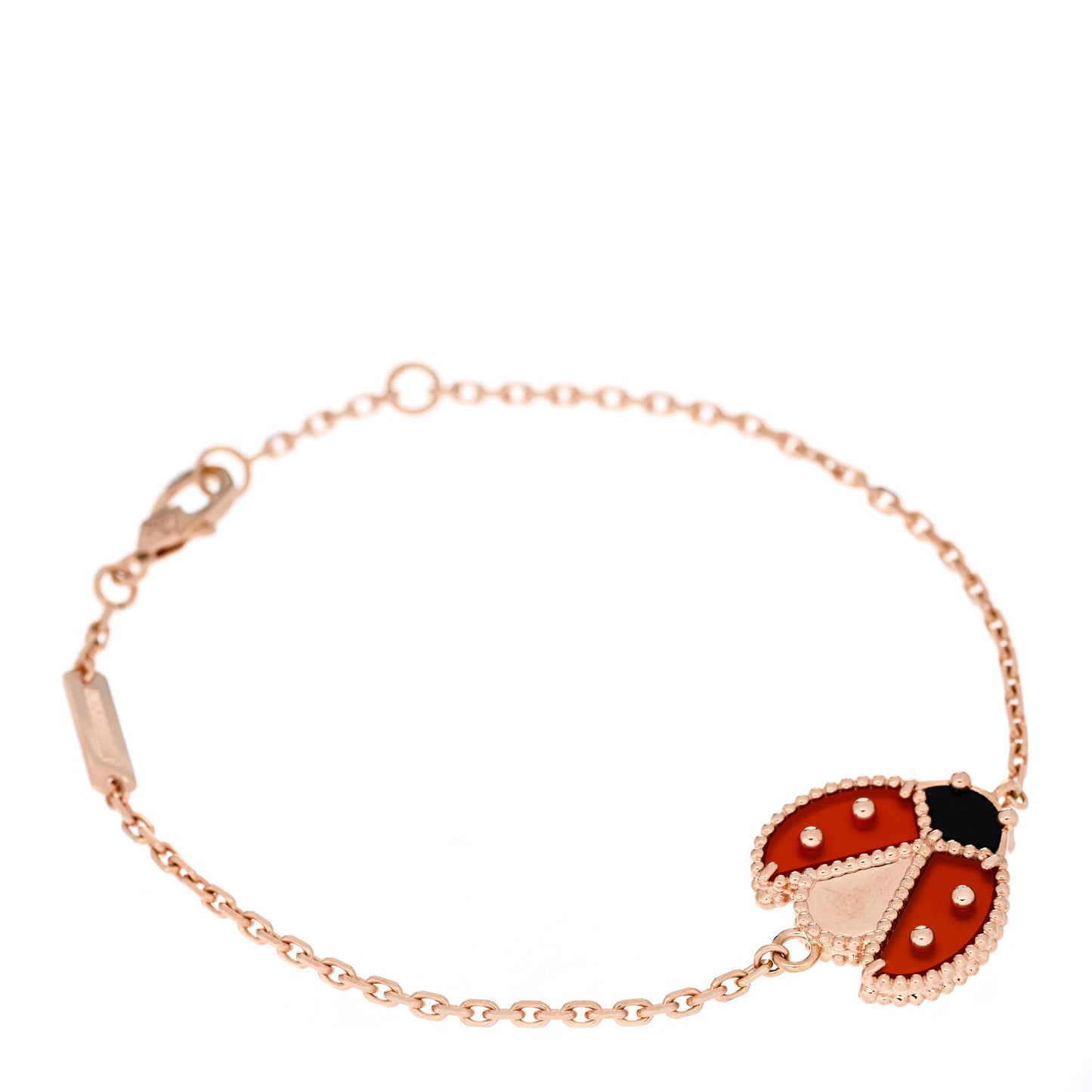 18K Rose Gold Carnelian Onyx Lucky Spring Open Wing Lady Bug Bracelet