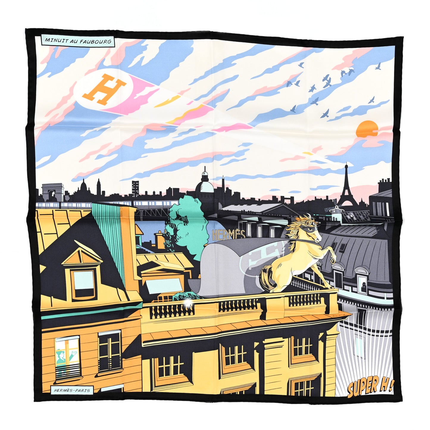 Silk Minuit Au Faubourg Scarf 70 Black Beige Dore Vert