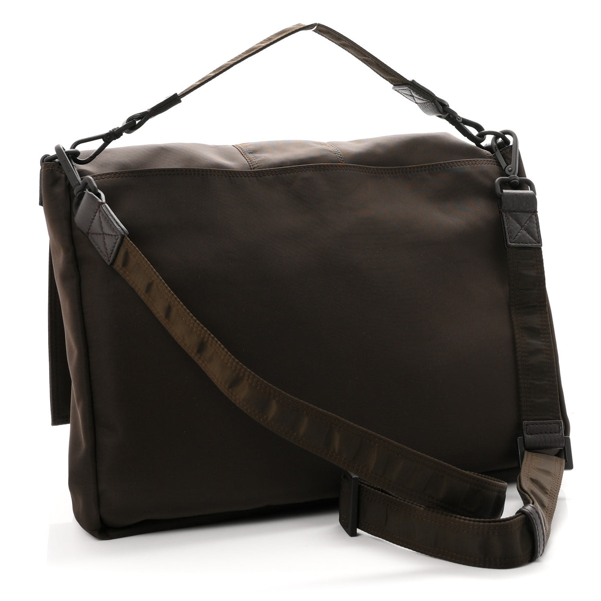 Fendi Econyl Nylon Cuoio Romano Monochrome Large Baguette Messenger Bag Ebano 3 of 10