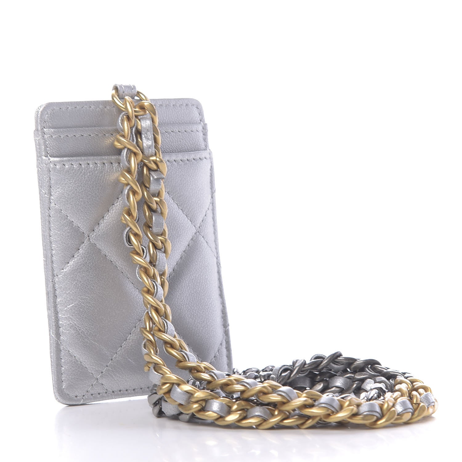 Chanel Metallic Goatskin Quilted 19 Card Holder On Chain Silver 3 of 10