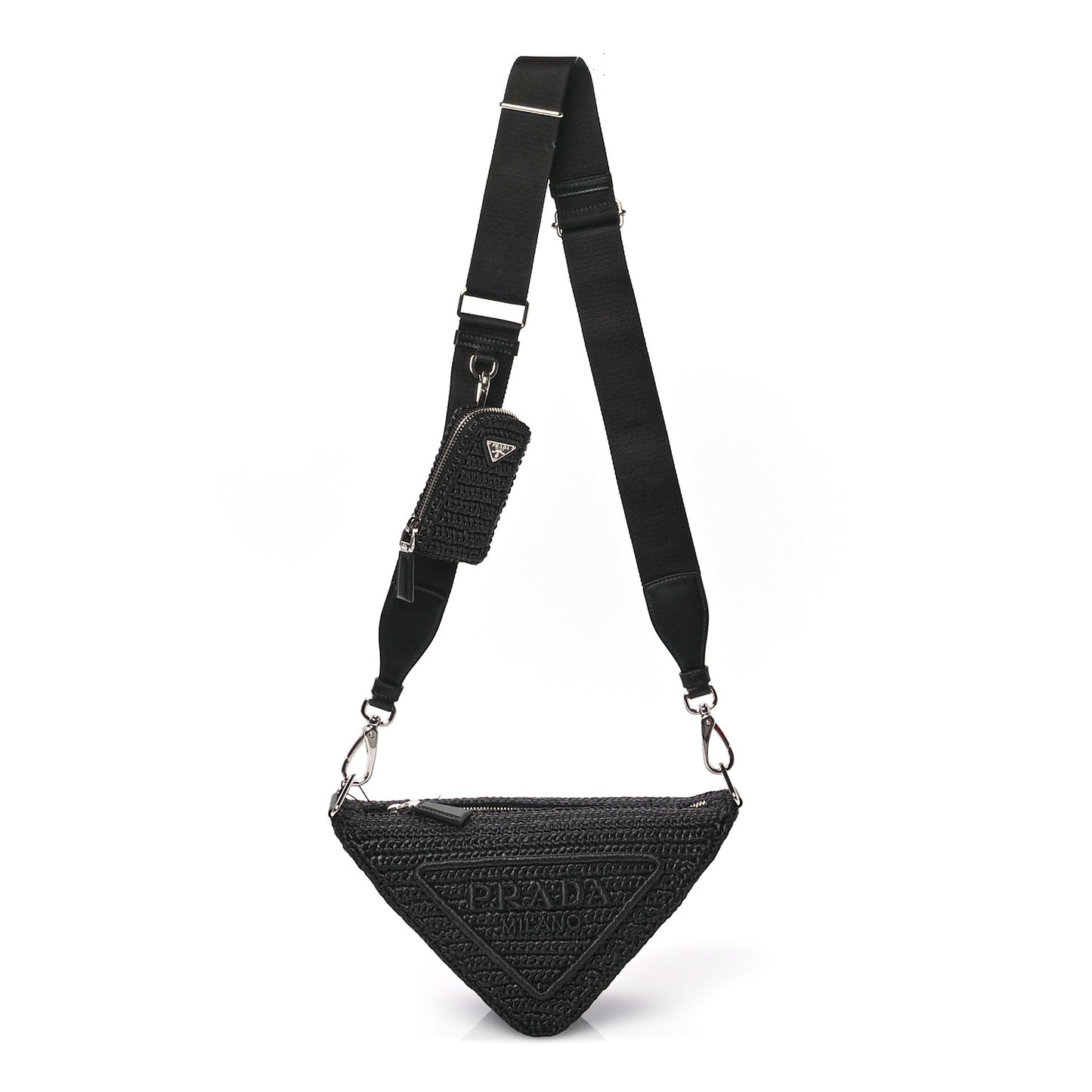 Yarn Raffia Effect Crochet Triangle Shoulder Bag Black