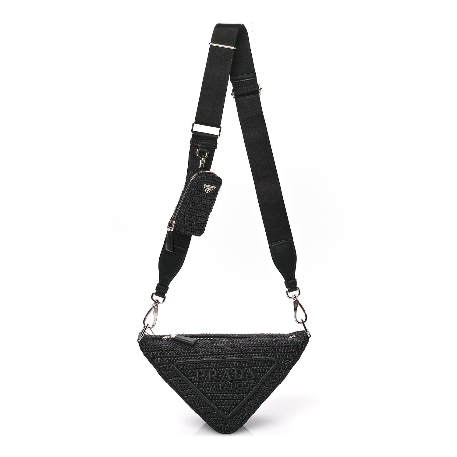 Prada Yarn Raffia Effect Crochet Triangle Shoulder Bag Black 1 of 12