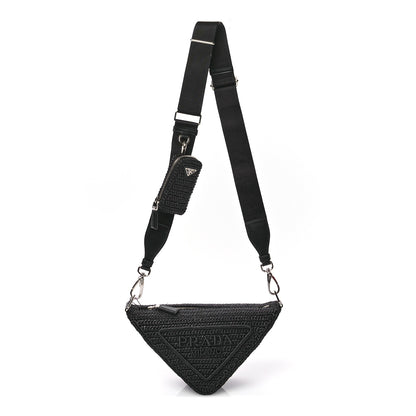 Prada Yarn Raffia Effect Crochet Triangle Shoulder Bag Black 1 of 12