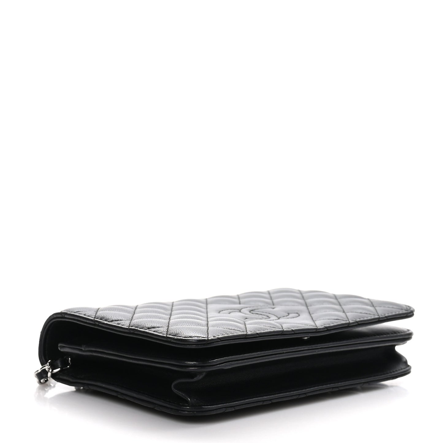 Lambskin Quilted Diamond CC Wallet On Chain WOC Black