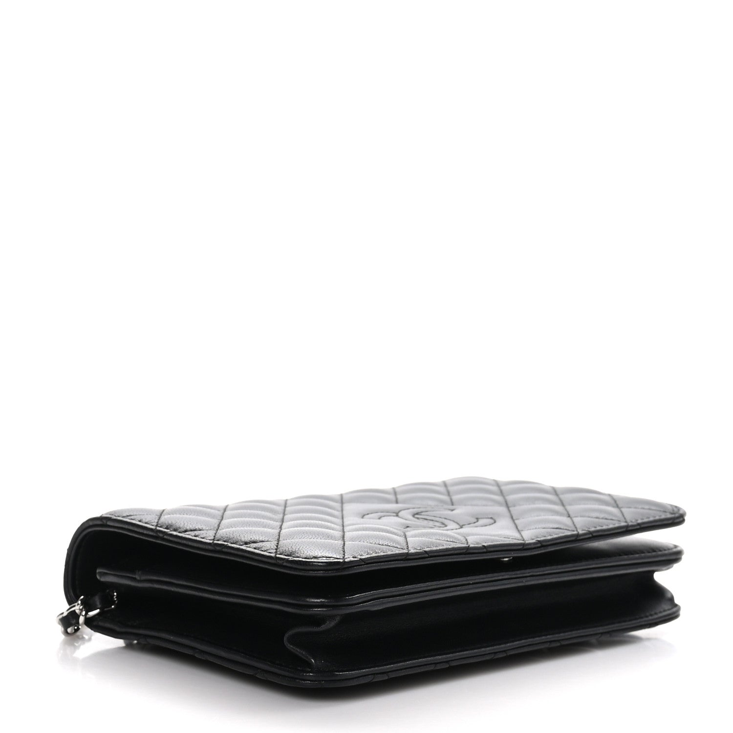 Chanel Lambskin Quilted Diamond CC Wallet On Chain WOC Black 4 of 12