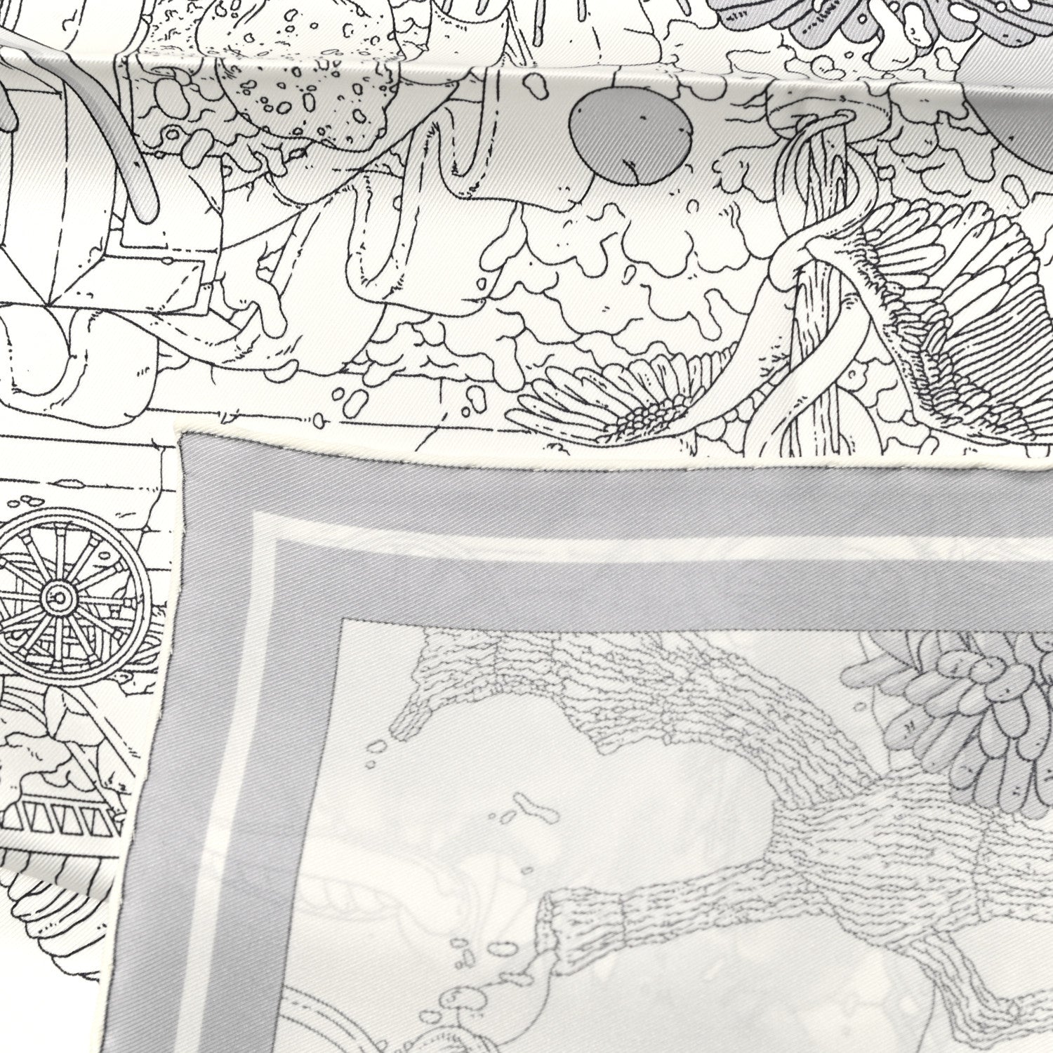 Hermes Vintage Silk Ex Libris Atlantis Scarf 70 White Gris Mastic 5 of 5