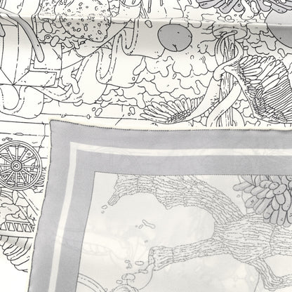 Hermes Vintage Silk Ex Libris Atlantis Scarf 70 White Gris Mastic 5 of 5