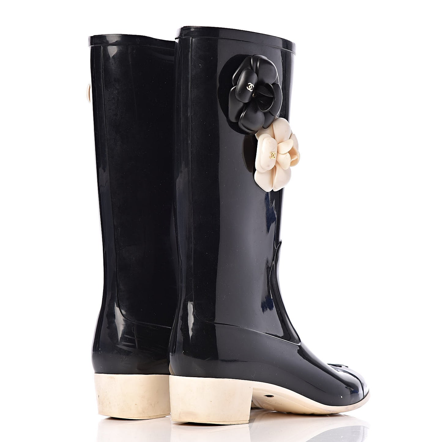 Rubber Camellia Rain Boots 40 Black