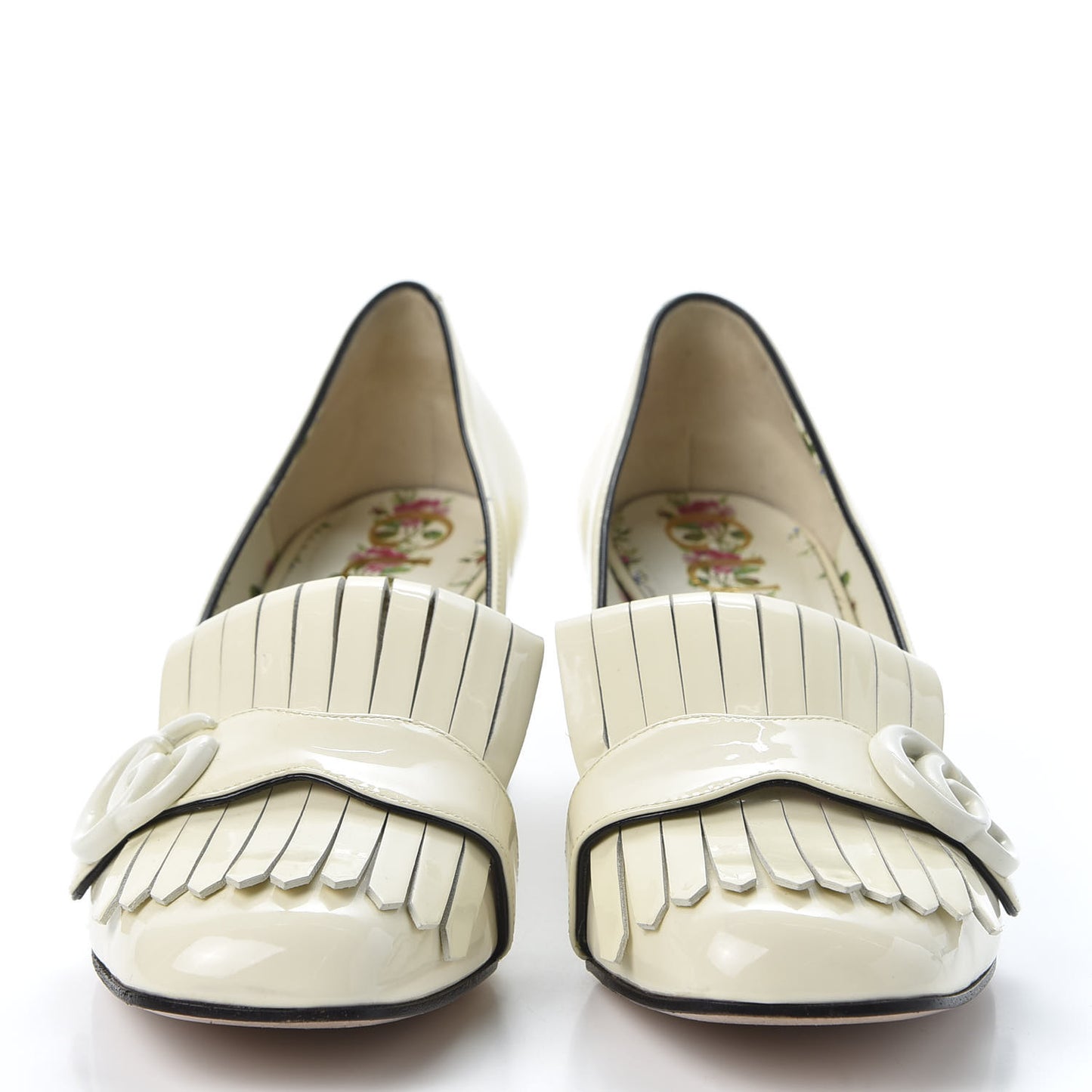 Vernice GG Marmont Fringe 50mm Loafer Pumps 38.5 Mystic White