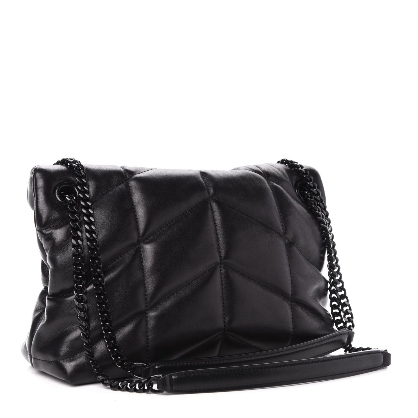Lambskin Quilted Small Loulou Puffer Monogram Chain Satchel Black