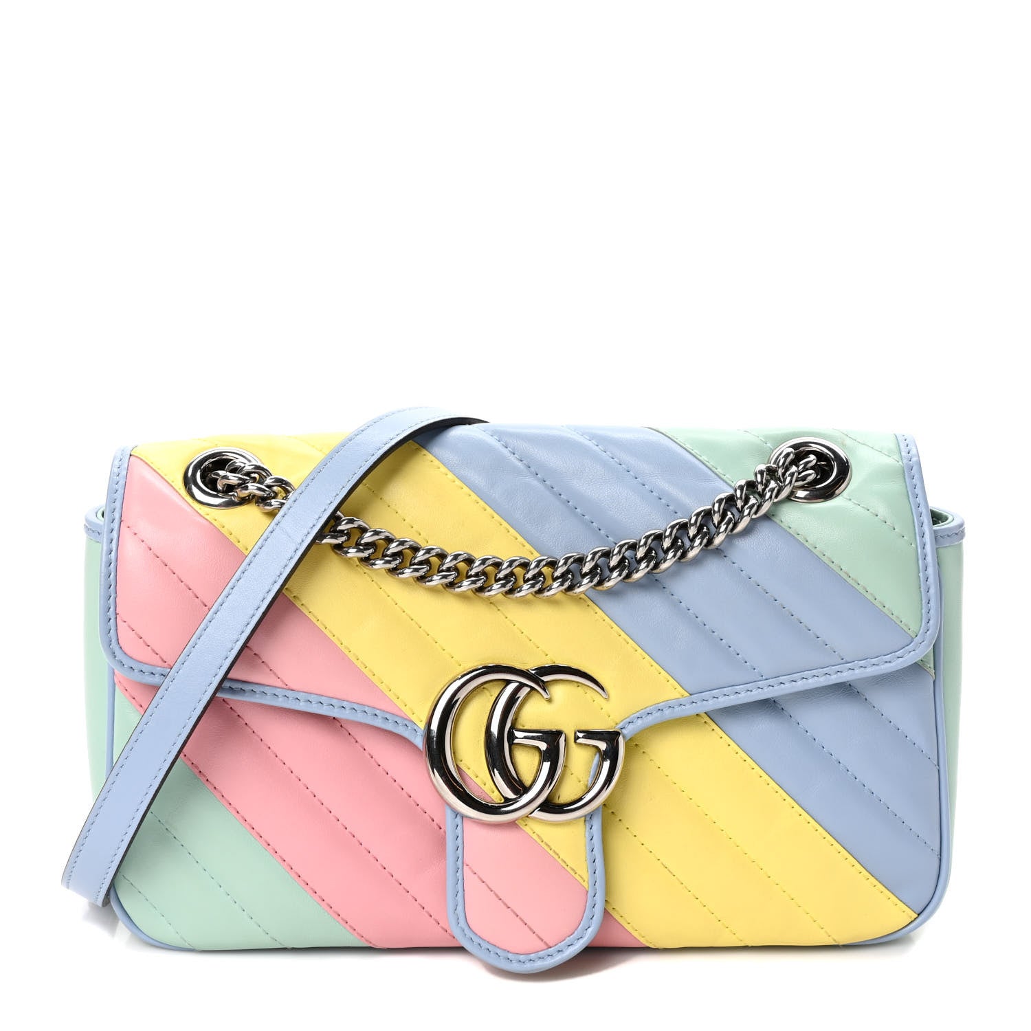 Gucci Calfskin Matelasse Diagonal Small GG Marmont Shoulder Bag Multicolor Pastel 1 of 10
