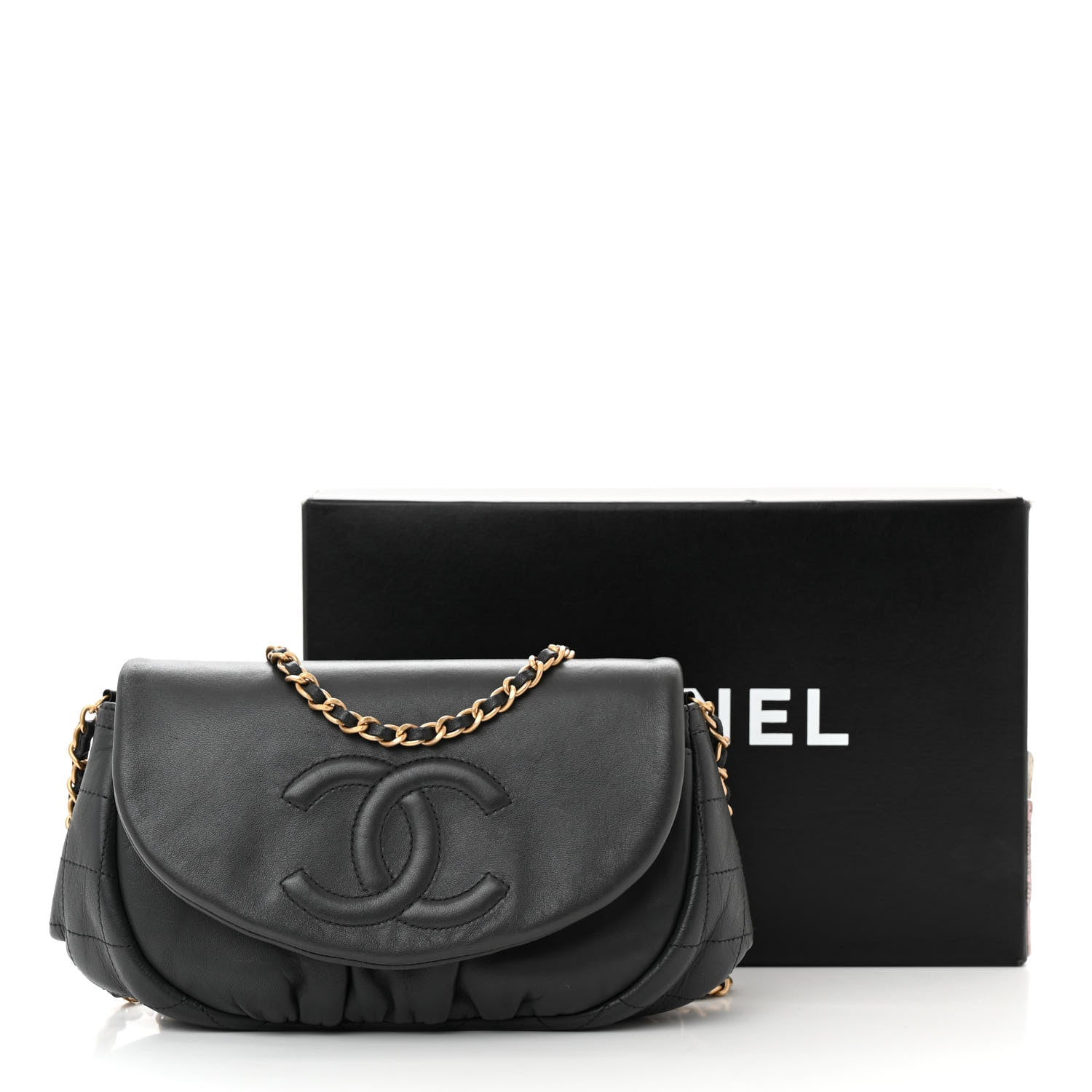 Chanel Lambskin Quilted Half Moon Wallet On Chain WOC Dark Grey 12 of 12