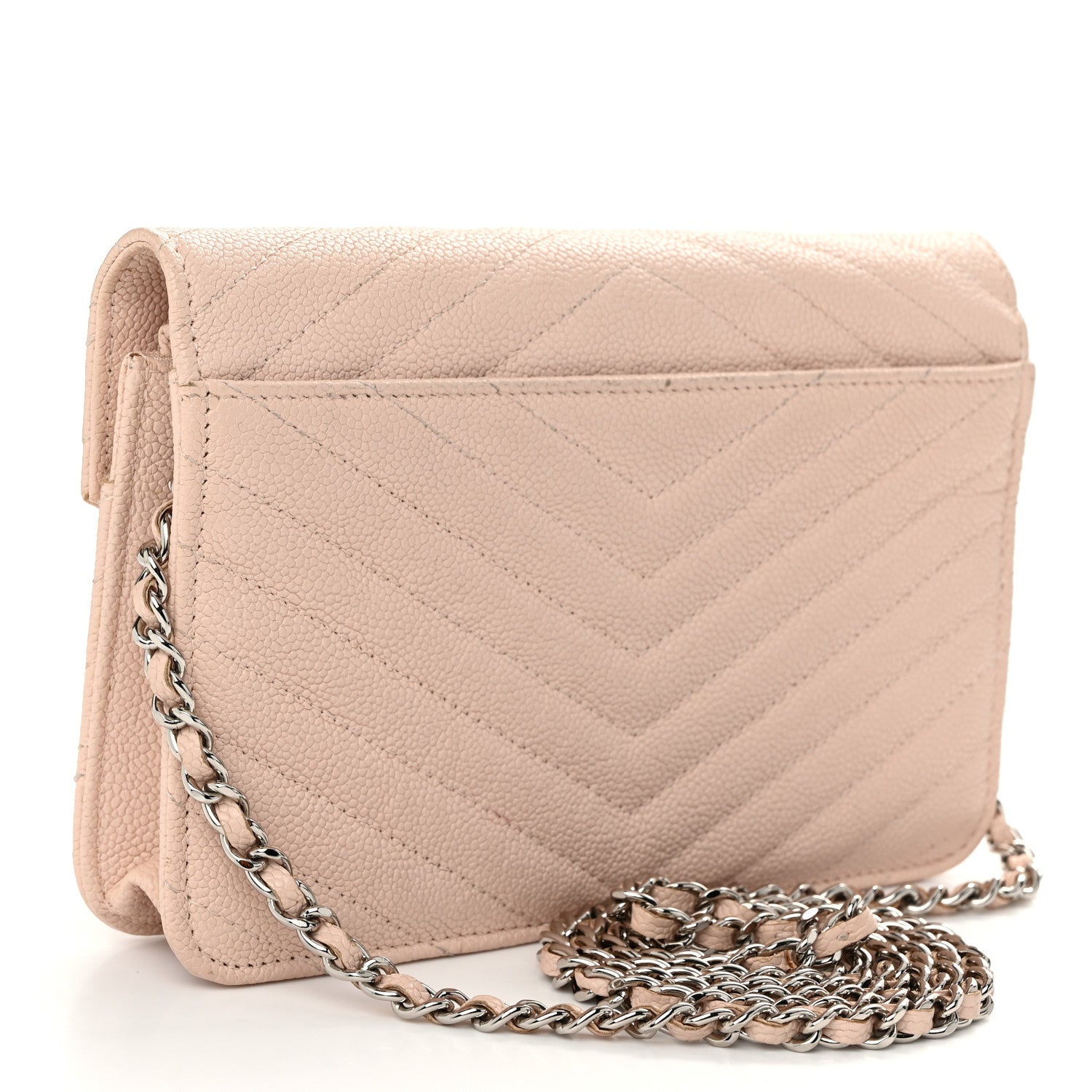 Chanel Caviar Chevron Quilted Statement Wallet On Chain WOC Light Beige 3 of 13