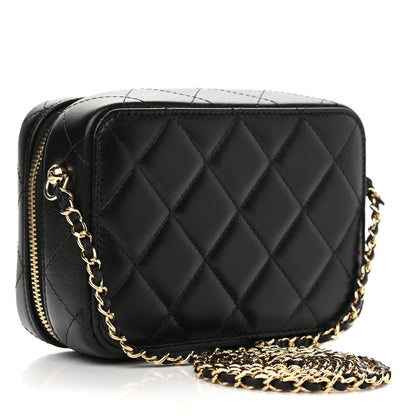 Chanel Lambskin Quilted Golden Plate Clutch With Chain Black 2 of 10