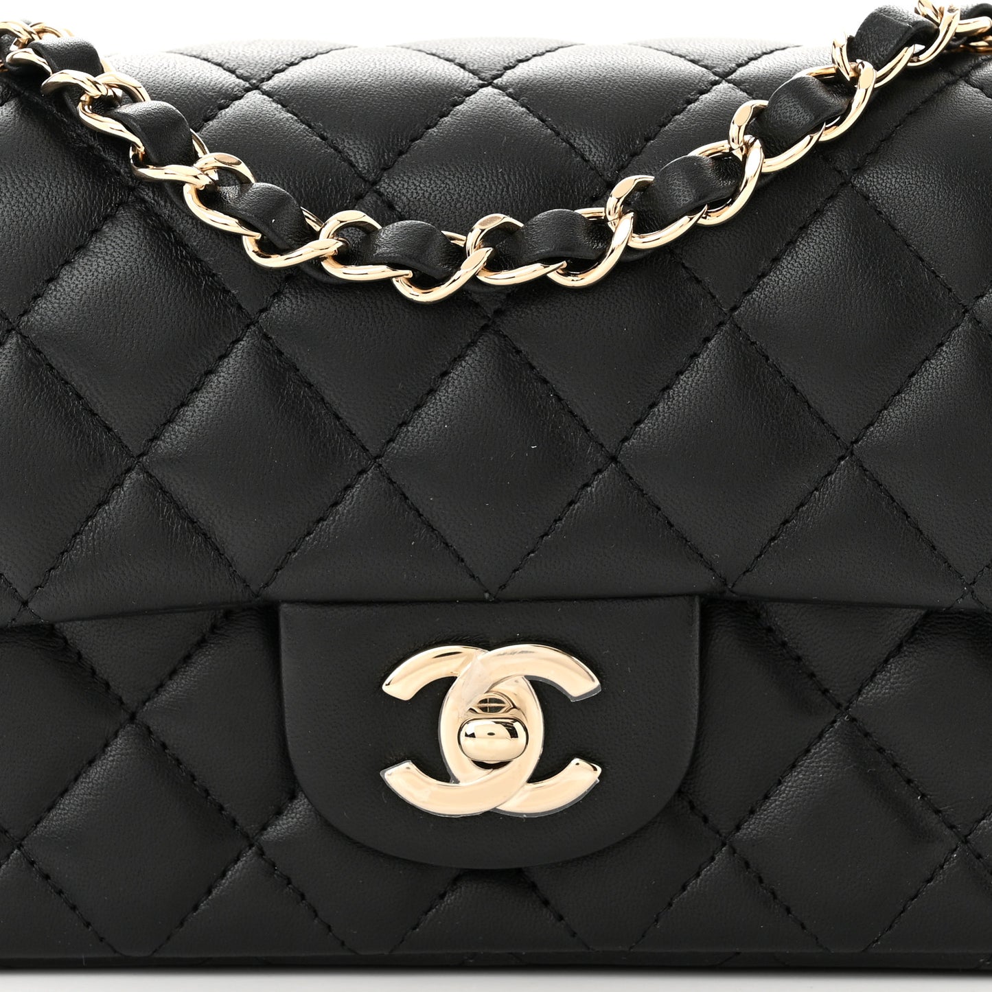 Lambskin Quilted Mini Rectangular Flap Black