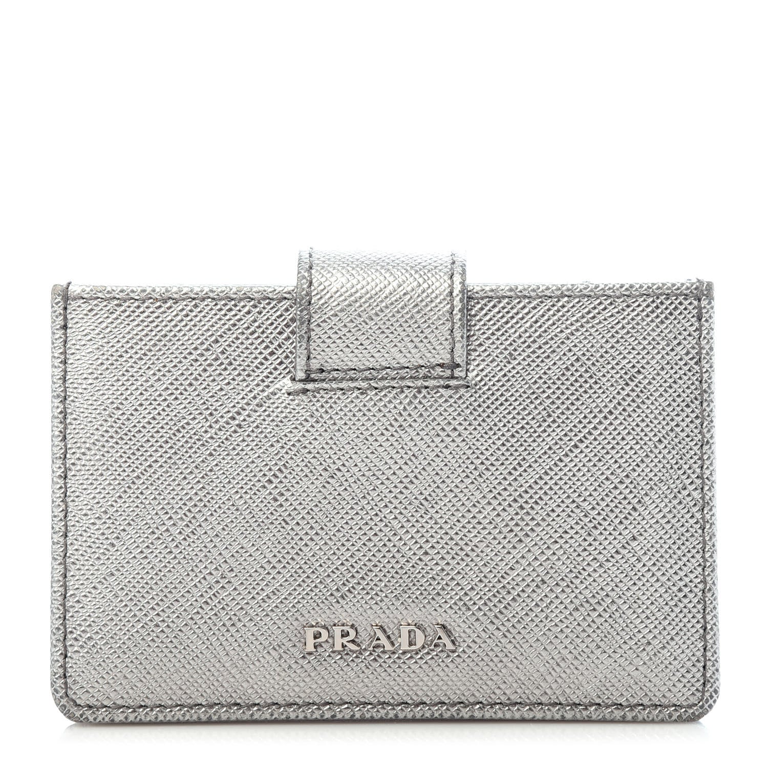 Prada Metallic Saffiano Accordion Card Case Cromo 1 of 6