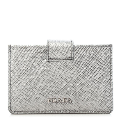 Prada Metallic Saffiano Accordion Card Case Cromo 1 of 6