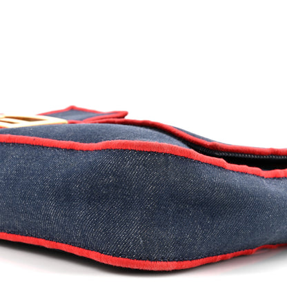 Fendi Denim Large Baguette Blue Rosso 9 of 16