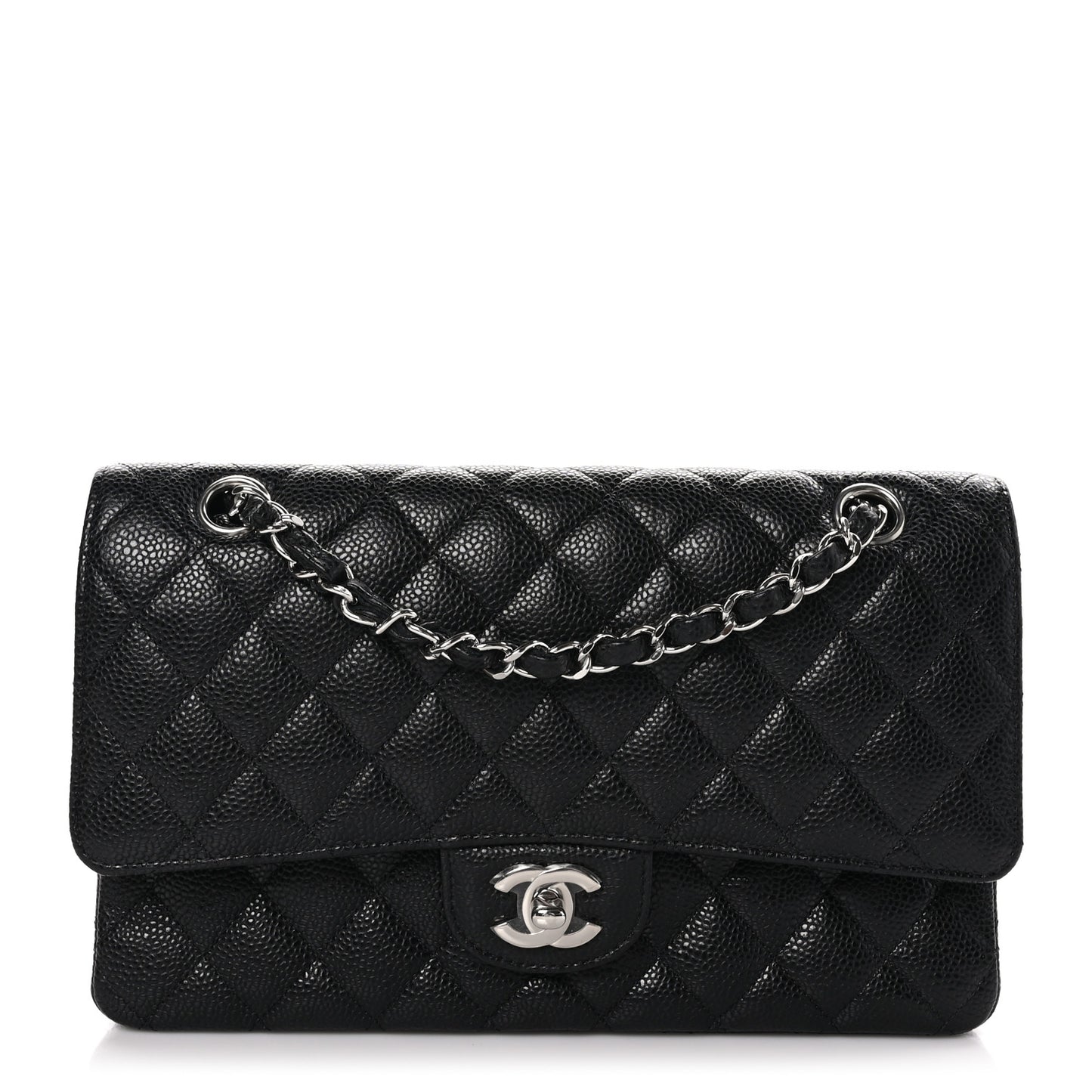 Caviar Quilted Medium Double Flap Black