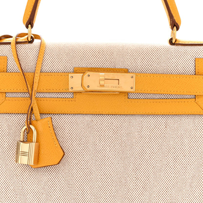 Hermes Toile H Epsom Kelly Sellier 28 Ecru Jaune Sable 8 of 12