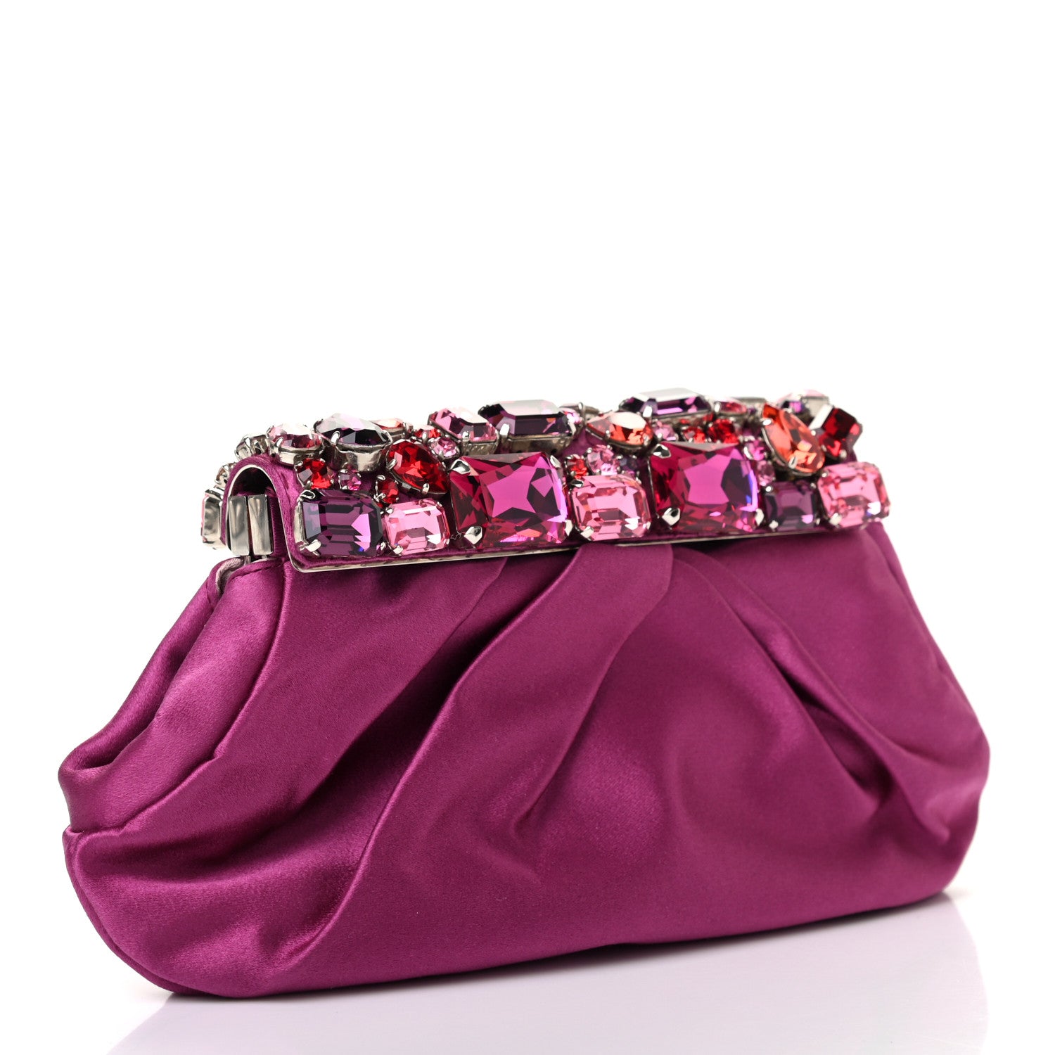 Prada Satin Crystal Frame Clutch Fuxia 3 of 7