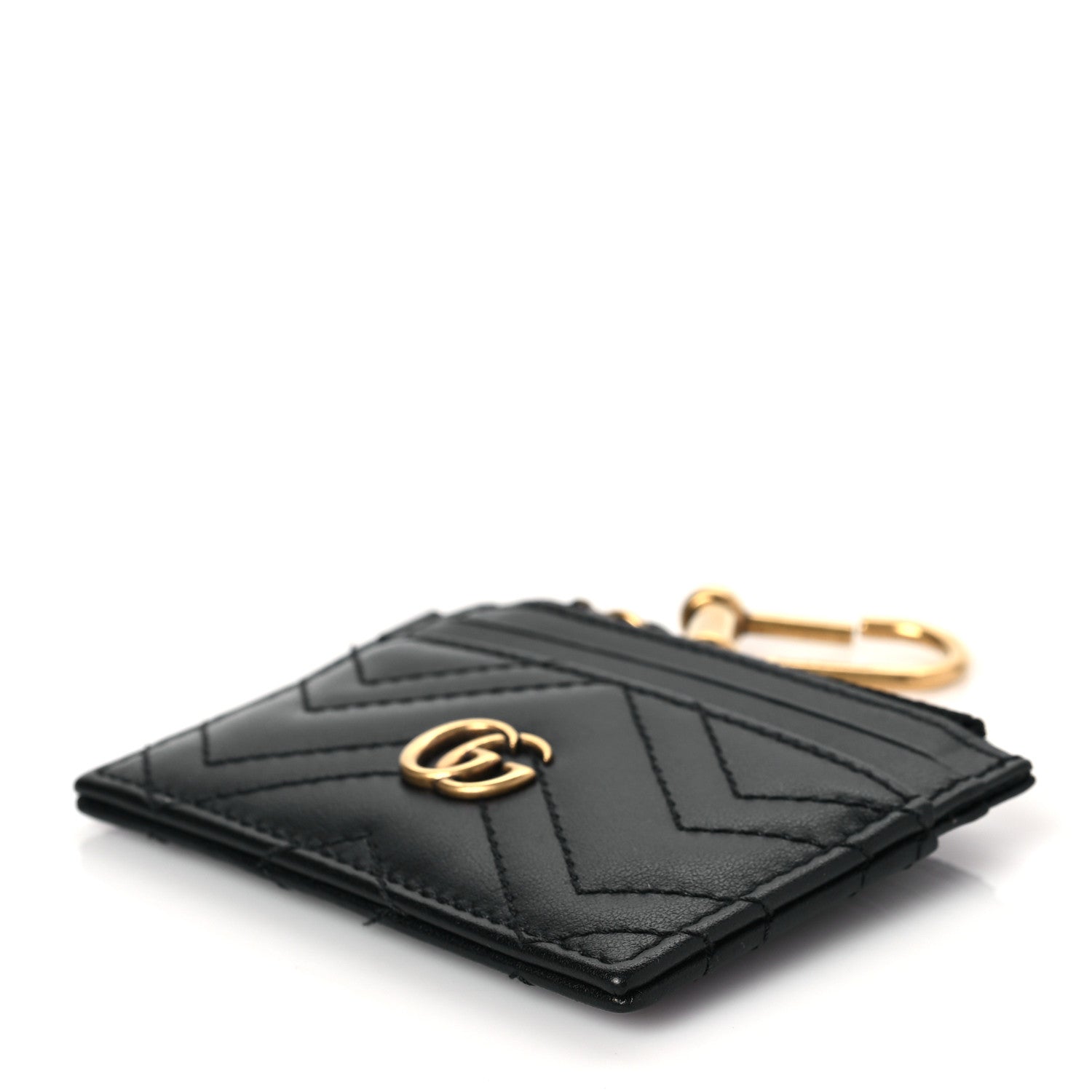 Gucci Calfskin Matelasse Chevron GG Marmont Key Case Card Holder Black 7 of 7