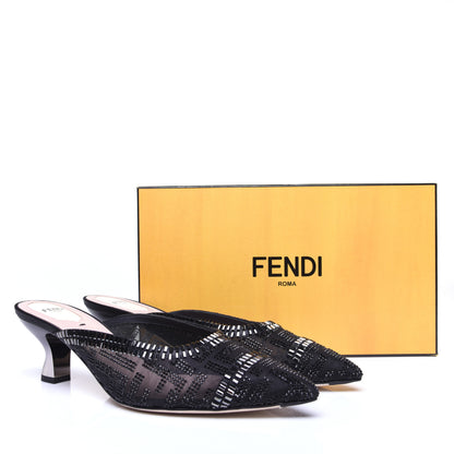 Fendi Technical Mesh Crystal FF Embellished Colibri 55mm Mules 40 Black 11 of 11