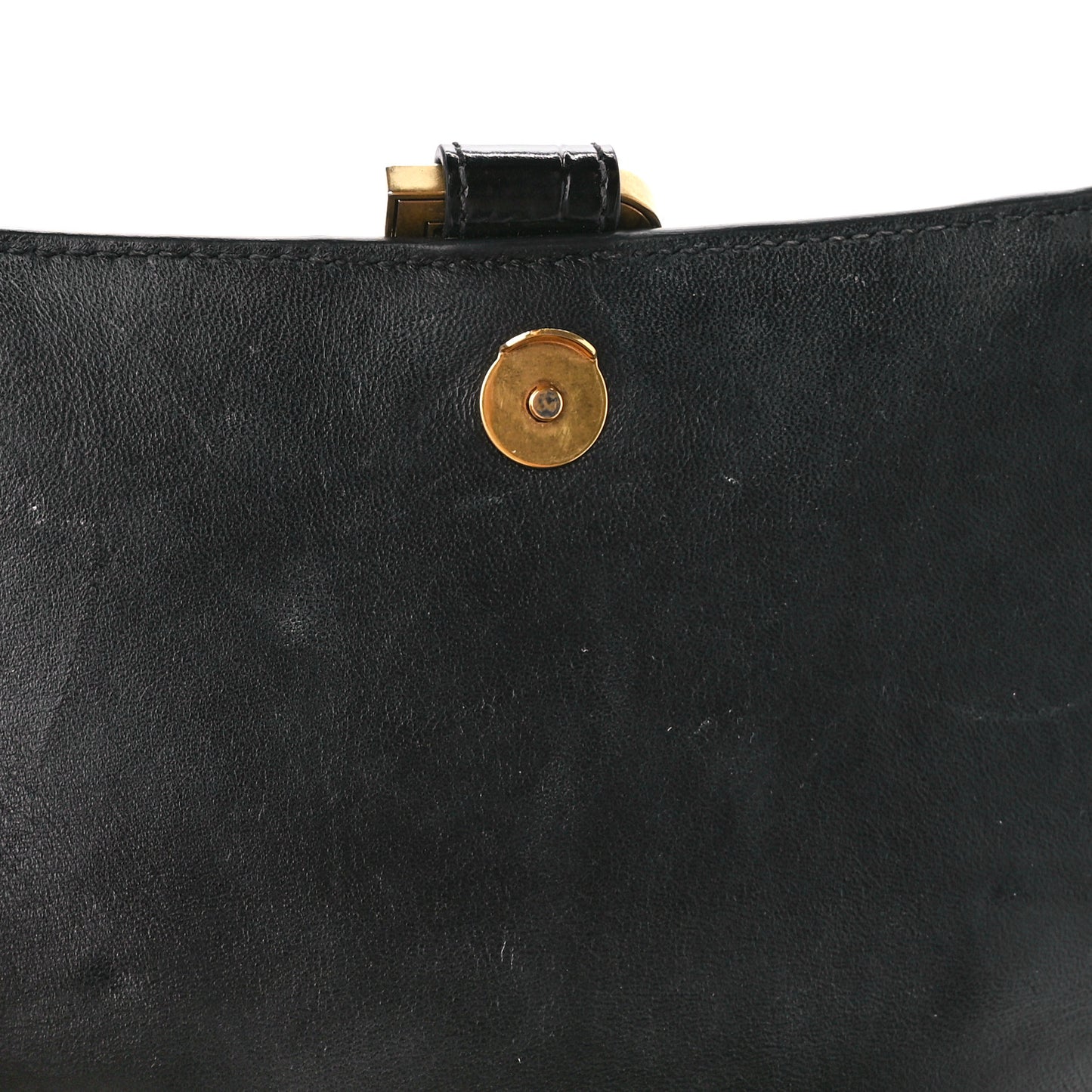 Shiny Calfskin Crocodile Embossed Small Hourglass Top Handle Bag Black