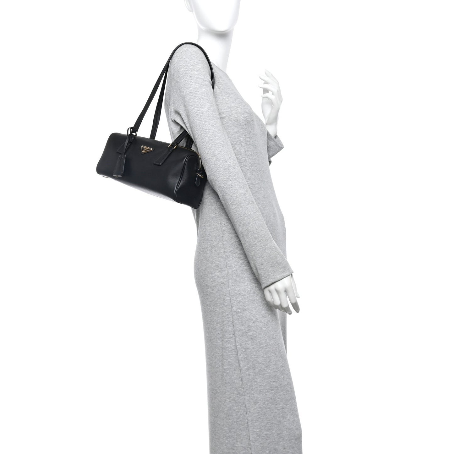 Soft Grain Bauletto Medium Top Handle Bag With Padlock Black