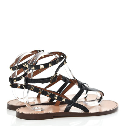 Valentino Garavani Calfskin Rockstud Ankle Wrap Flat Thong Sandals 38.5 Black 4 of 8