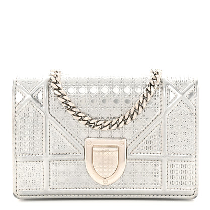 Christian Dior Metallic Patent Micro-Cannage Baby Diorama Flap Bag Silver 1 of 9