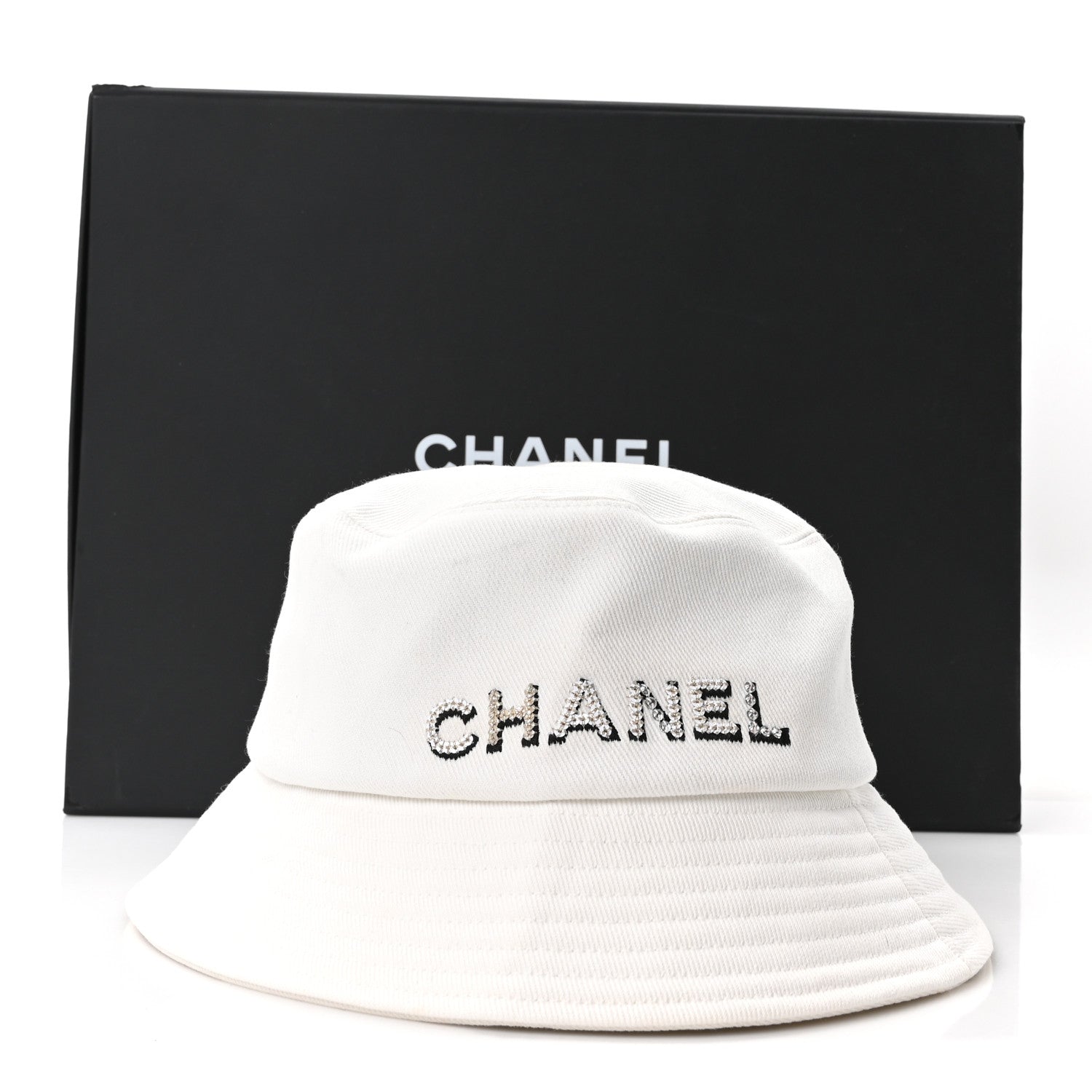 Chanel Denim Sequin Cloche Logo Bucket Hat M White 8 of 8