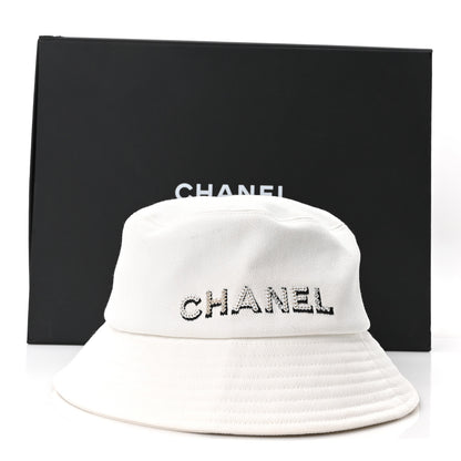 Chanel Denim Sequin Cloche Logo Bucket Hat M White 8 of 8