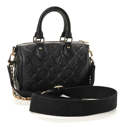 Louis Vuitton Lambskin Embossed Monogram Speedy 22 Bandouliere Black 3 of 8