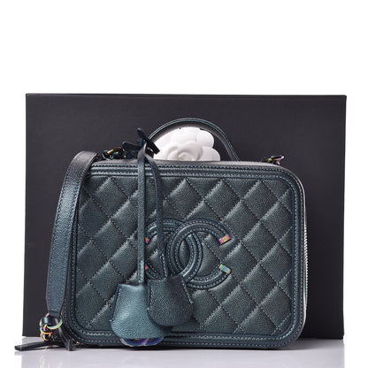 Chanel Iridescent Caviar Quilted Medium CC Filigree Vanity Case Dark Turquoise 8 of 8