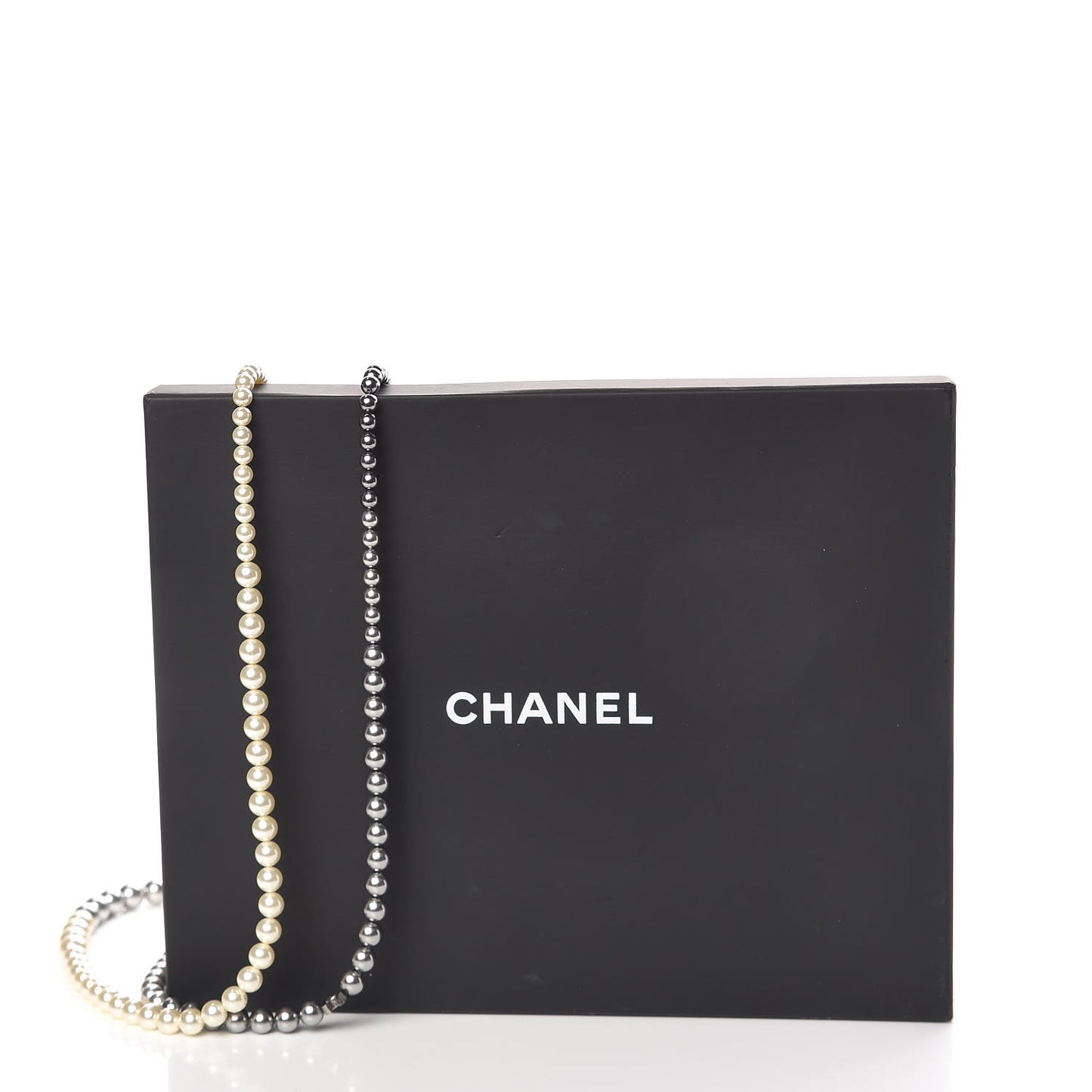 Graduated Pearl CC Long Necklace Ruthenium
